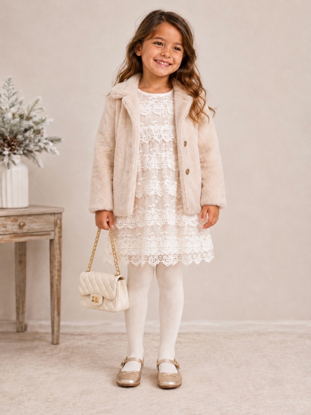 MAYORAL Girls' White Cream Ivory Crochet Lace Tiered Dress 5 Spain